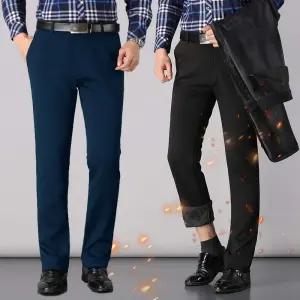 남자 겨울 기모 정장 방한 작업복 근무복 바지 일자 스판 팬츠 중년 골프 슬랙스
