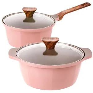 글램레트로 가스용 냄비 2종 세트 (편수18+양수22) 인디핑크