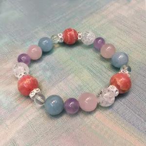 천연 원석 팔찌 로도크로사이트+ 백수정+아쿠아마린+로즈쿼츠+라벤더자수정+크랙수정