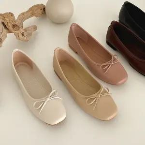 (곰블리) 자체제작 발편한 말랑 리본플랫슈즈 초경량 여성 구두 단화 1cm