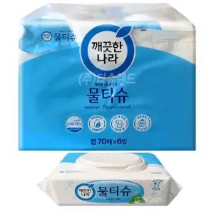 깨끗한나라 물티슈 캡형 70매x6개 (페퍼민트향)