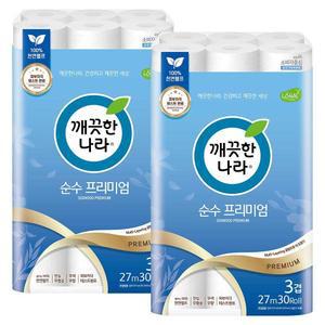 깨끗한나라 순수 프리미엄 27m 30롤 2개 먼지없는
