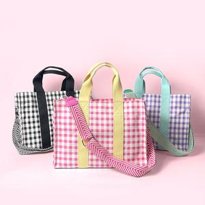 파스텔 체크 사각 텀블러 에코백 캔버스 크로스 숄더백 뉴티코 가방