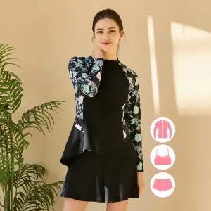 [하프클럽/베이직 엘르]베이직엘르 여성인 플레어 집업 래쉬가드 비치반바지 세트 BEL-X2