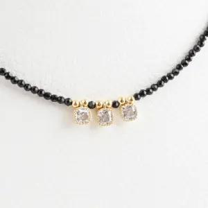 여자 10대 트리플 큐빅팬던트 블랙스피넬 초커 목걸이