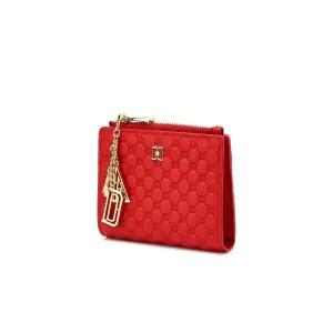 [롯데백화점]닥스 액세서리 [쇼핑백동봉] 레드 DD 로고패턴 소가죽 2단 탑지퍼 반지갑 DCWA5E527