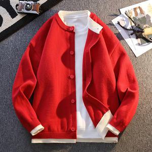 봄 여름 가짜 투피스 스웨터 남자 남성 가을 겨울 라운드 넥 카디건 가디건 니트 자켓 재킷 빨간색 동물 연
