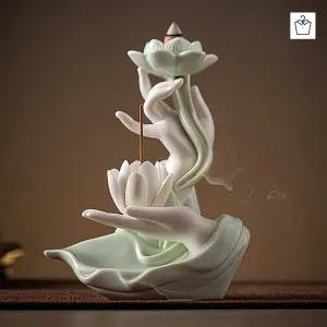 인센스 스틱 겸용 콘 홀더 백플로우 역류 향로 도자기 연꽃