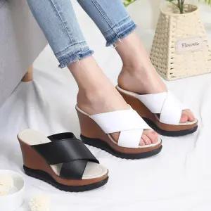 여자 사무실 웨지힐 키높이 발편한 스트랩 샌들