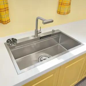 예작 엠보 올인원 멀티 사각 싱크볼 87R 3way 물팀방지 폭포 수전 국산배수구 87cm