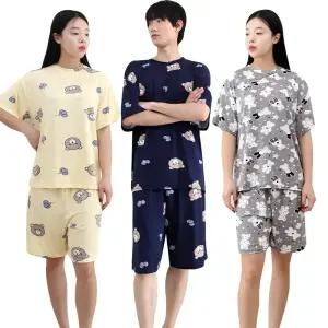 오버핏 쿨 잠옷세트 남성 여성 빅사이즈 아이스 반팔 반바지 상하 한벌 여름 커플 파자마