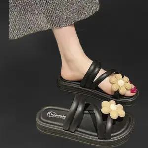 여성 쪼리 쿠션 푹신 꽃장식 스트랩 슬리퍼
