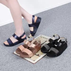 여자 큐빅 스트랩 슬링백 캐주얼 키높이 샌들