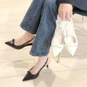 여자 러블리 뽀족앞코 리본 무광 슬링백 펌프스