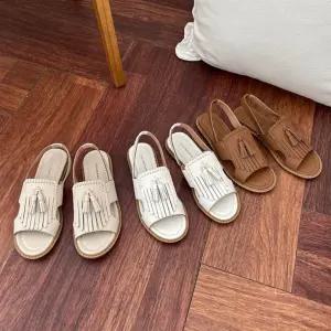 여성 캐주얼 태슬 탄탄가죽 무지 슬링백 샌들