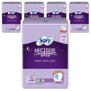 쏘피 바디피트 생리대 데일리케어 볼록맞춤 생리대 날개형 오버나이트 이상 20개입 5개