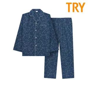 트라이 남성 순면 잠옷 60수 커플 파자마 홈웨어 실내복 TMJSJ55 상하의 세트