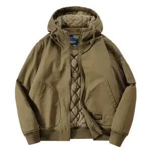 겨울 남성 면 코트 멀티 포켓 작업복 캐주얼 두꺼운 따뜻한 후드 면 재킷 누빔 집업