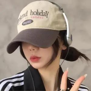 남녀공용 빈티지 자수 레터링 배색 야구모자