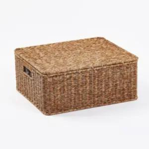 자주 수납 바스켓 라탄 뚜껑형 정리 수납 바구니 옷장