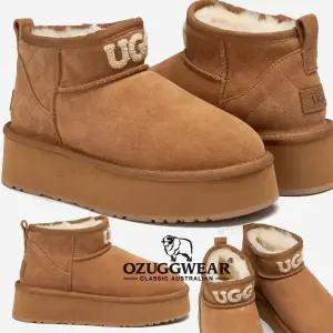 오즈웨어 25년신상 클래식 UGG 퀼팅자수 니트로고 플랫폼 키높이 호주양털 여성 숏 어그부츠