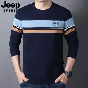 JEEP SPIRIT 캐주얼 라운드넥 대형 티셔츠 남성용 순면 긴팔 티셔츠