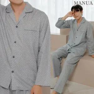 마누아 남자60수잠옷 카라 고밀도 순면100 국산파자마 홈웨어 세트