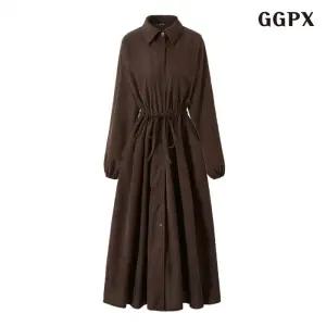 카라넥 허리 끈 버튼업 롱 원피스 (GPDOW003D)