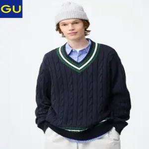[GU][국내배송ㅣ일본매장판] GU 코튼 칠덴 V 넥 스웨터 네이비