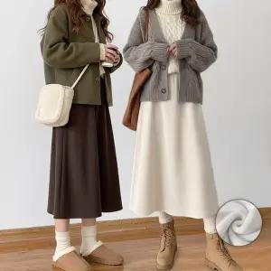 기모 플레어 롱스커트 6color 골덴치마 기모 스판 골지 밴딩 A라인 겨울 롱치마 여성롱스커트