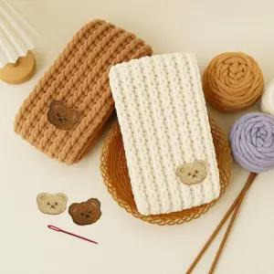 리빙만렙 DIY 목도리 뜨개질 키트 실4개+대바늘2개+돗바늘+곰돌이 와펜2개 세트 구성