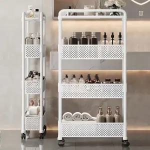 현데코 이동식 틈새 4단 수납장 트롤리 선반 크림 화이트