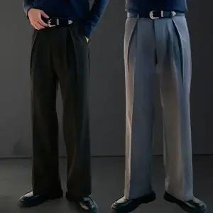 남자 겨울 슬랙스 피치 기모 투턱 남성 세미 와이드 슬랙스 팬츠