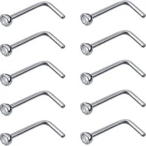 20피스 커브드 코 스터드 스테인리스 스틸 링 크리스탈 L 벤드 나사 피어싱 보석 20게이지