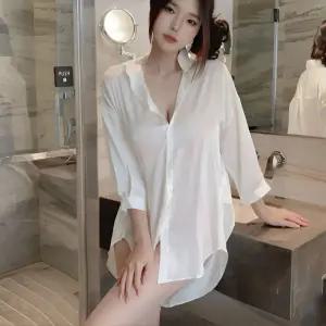 스타일에버 여성 루즈핏 오버핏 롱 셔츠 슬립 홈웨어 원피스 잠옷