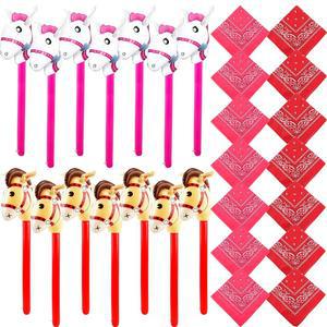 28팩 풍선 스틱 말과 페이즐리 반다나스 폭발 말머리 웨스트 카우보이 생일 테마 파티