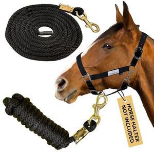 프레리 호스 황동 스냅 링크가 있는 10피트 폴리 리드 로프 공급 검은색 - 헤비 듀티 폴리프로필렌 말용 소프트 트레이닝 승마용으로 이상적임