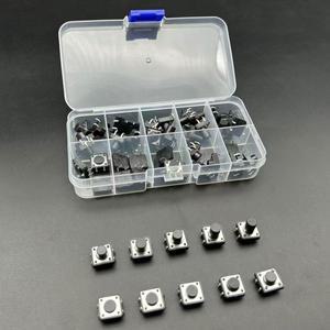 50개 택트 푸시 버튼 스위치 모듬 키트 DIP 4핀 마이크로 PCB 12x12x4.3/4.5/5/6/6.5/7/8/9/9.5/10/11/12 M