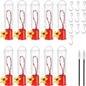 야외용 소형 벌새 모이통 10팩 S훅 청소 브러시 플라스틱 싱글 야외 창문 매달기용