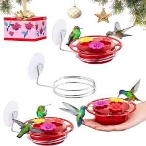 iBorn 창문형 벌새 급이기 미니 야외 강력한 흡착 컵이 있는 3온스 3개 급이 포트 및 스테인리스 스틸