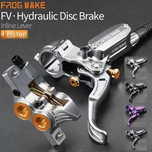 프로그 웨이크 MTB 유압  브레이크 키트 4피스톤 앞뒤 FV4 알루미늄 오일 압력 캘리퍼 인라인 레버 사이클