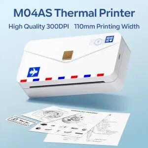 라벨기 라벨 송장 프린터 포토 Phomemo M04AS 미니 소형 휴대용 무선 Bluethooth 열 메이커 110mm 용지 용