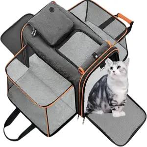 날리유후 확장 가능한 여행용 소형견 고양이 캐리어(대형) 탈착식 플리스 패드와 및 작은 동물용 포켓이