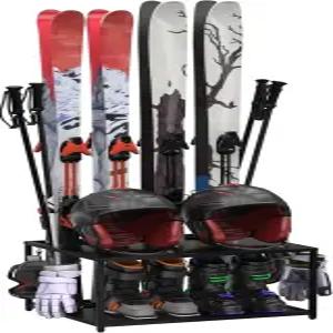 스키 부츠 폴스 고글스 헬멧 등 4쌍용 프리스탠딩 홀더 차고용 수납 랙 차고 지하실용 헤비 듀티 스틸 바닥