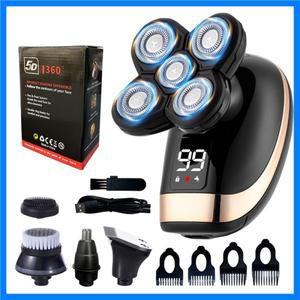 5 In 1 전기 면도기 남성용 대머리 머리 깎기 코 트리머 5D 플로팅 블레이드 헤드 면도 수염 칼 충전식 면