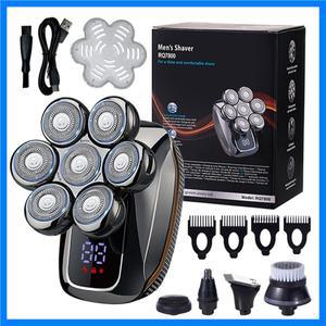 플로팅 7 블레이드 5-in-1 남성용 전기 면도기 충전식 코 헤어 트리머 페이셜 클리닝 마사지 대머리 수염