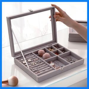 벨벳 유리 반지 귀걸이 쥬얼리 디스플레이 주최자 상자 트레이 홀더 보관 케이스