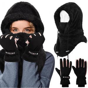 잼타워 겨울 스키 마스크 플리스 발라클라바 후드 터치스크린 장갑 방풍 in 남성용 보온 비니 모자