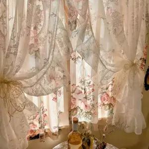 빈티지커튼 꽃 쉬폰 패턴 레트로 레이스 공주풍 거실