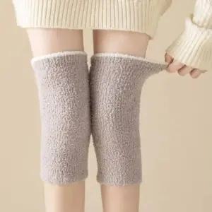 무릎보호대 1세트 여성 무릎 패드 겨울 산호 양털 다리 Kneepad 러닝 보호대 긴 양말